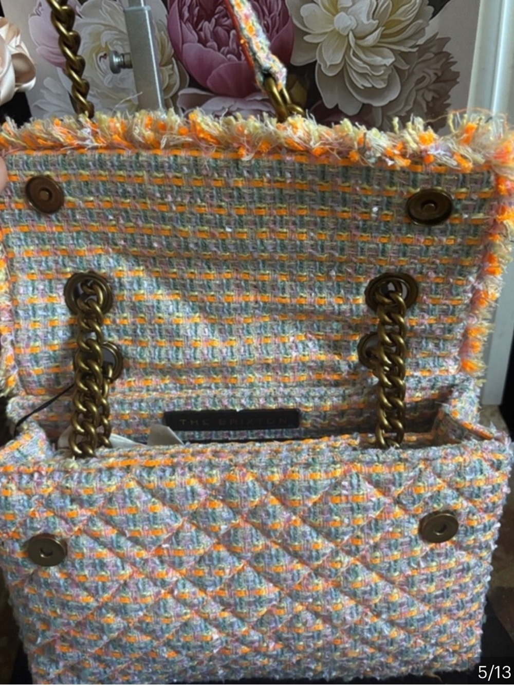 Kurt Geiger Brixton Tweed Orange multi color Chain Shoulder Bag NWT - Picture 3 of 8